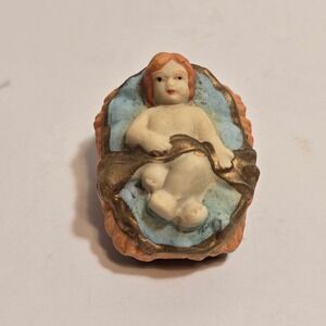 Vintage Ceramic Nativity Baby Jesus in Manger Figurine Ornament Small